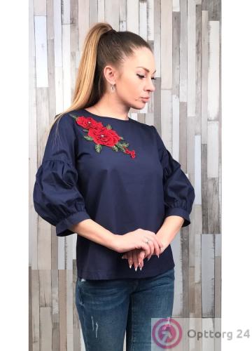 Блузка женская черная с розой купить оптом