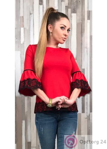 Блузка женская с рукавом 3/4 красного цвета купить оптом