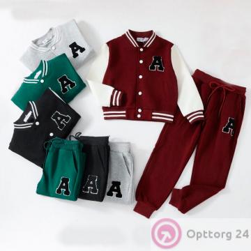 Костюм подростковый спортивный для девочки из хлопка куртка и брюки, красный купить оптом