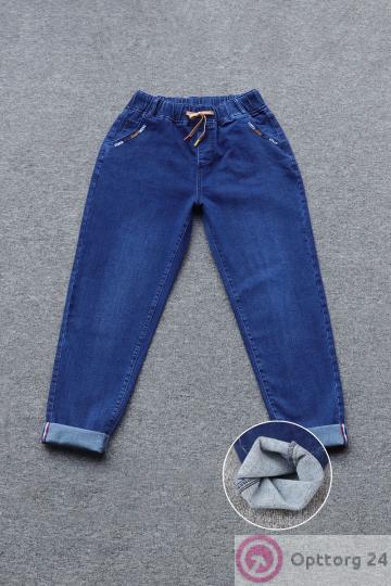 Джинсы женские с начесом на резинке с декором купить оптом