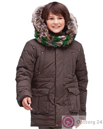 Куртка для мальчика темно-серая с узором на ткани купить оптом