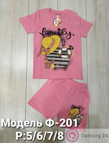 Костюм детский летний из хлопка для девочки с принтом купить оптом
