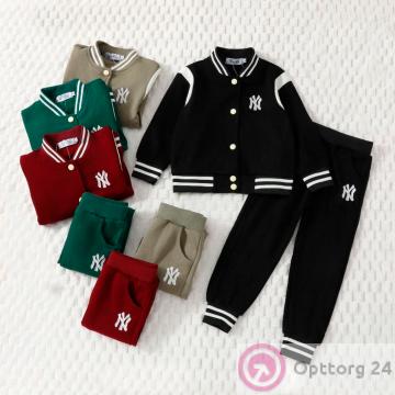 Костюм детский спортивный для мальчика из хлопка куртка и брюки, черный купить оптом