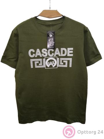 Футболка мужская с принтом "CASCADE" темно-зеленого цвета купить оптом