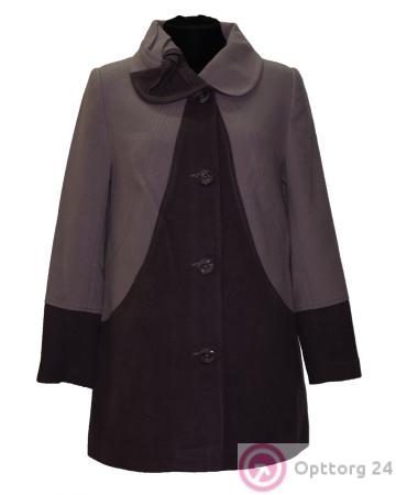 Полупальто женское с большим воротом тёмно-сиреневое с сиреневой вставкой купить оптом