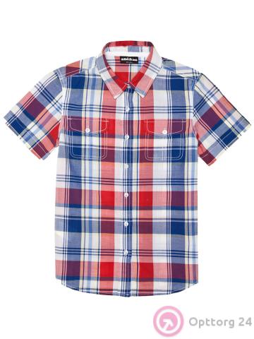 Детская рубашка красного цвета в клетку с коротким рукавом. купить оптом