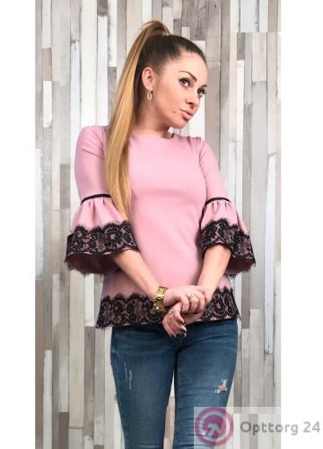 Блузка женская с рукавом 3/4 бледно розового цвета купить оптом