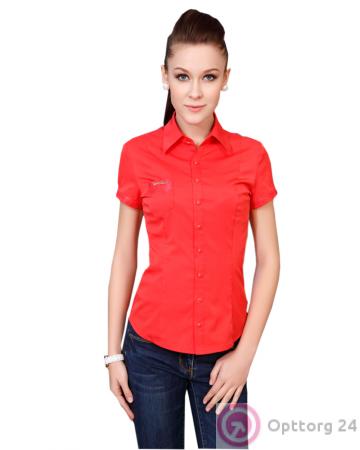 Блузка короткий рукав коралловый цвет с кармашком купить оптом