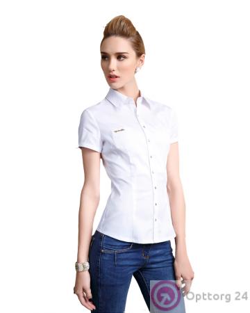 Блузка короткий рукав белаяя однотонная купить оптом