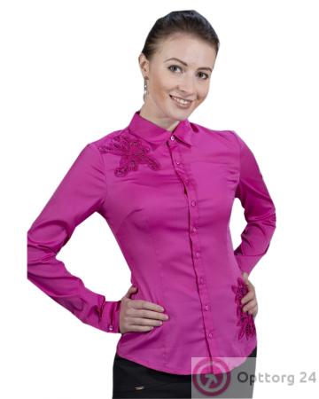 Блузка длинный рукав с кружевным цветком купить оптом