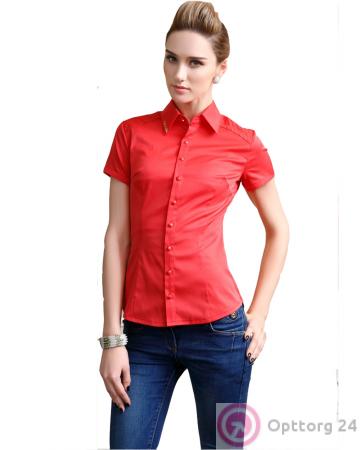 Блузка короткий рукав коралловый украшена на погонах купить оптом