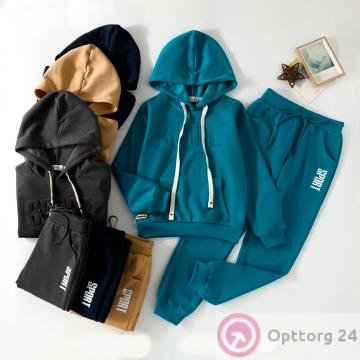 Костюм спортивный для мальчика из хлопка куртка и брюки, синий купить оптом