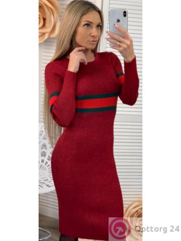 Платье женское вязаное красного цвета купить оптом