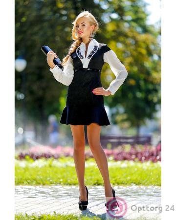 Платье женское с узорным тиснением чёрнное купить оптом
