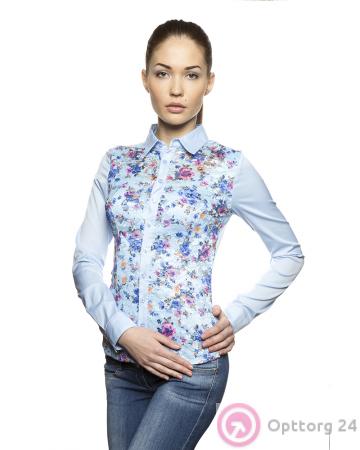 Блузка длинный рукав белая с цветочным принтом купить оптом