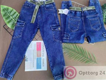 Джинсы-джоггеры подростковые утепленные для мальчика с поясом купить оптом