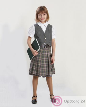Школьная форма для девочек: комплект с клетчатой юбкой купить оптом