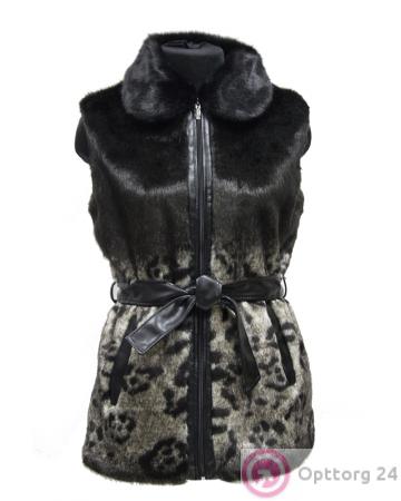 Жилет темного цвета из искуственного меха купить оптом