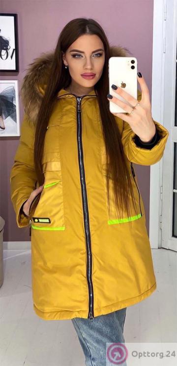 Куртка зимняя женская с натуральным мехом цвет песочный купить оптом