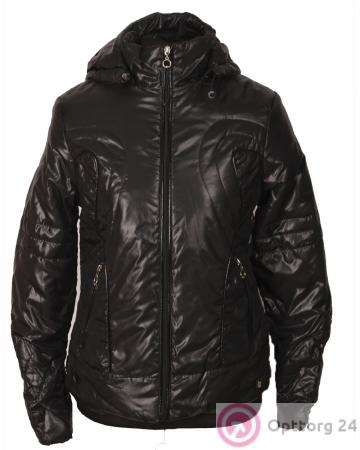 Куртка подростковая черного цвета с капюшоном купить оптом