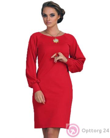 Платье красного цвета с резинками на рукавах купить оптом