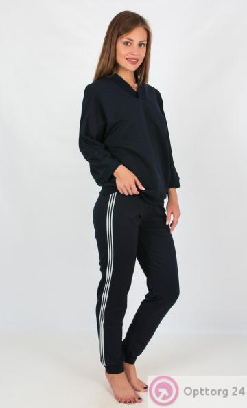 Спортивный женский костюм куртка и брюки черного цвета купить оптом