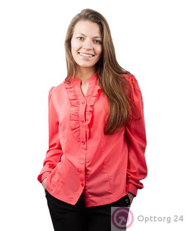 Блузка женская хлопковая с рюшью кораллового цвета купить оптом