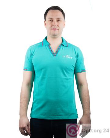 Рубашка-поло мужская м коротким рукавом бирюзового цвета купить оптом