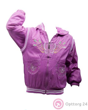 Куртка для девочки демисезонная розовая с бабочкой купить оптом