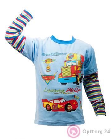 Футболка детская велюровая с длинным рукавом голубая купить оптом