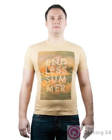 Футболка мужская бежевая с надписью " End less summer" купить оптом
