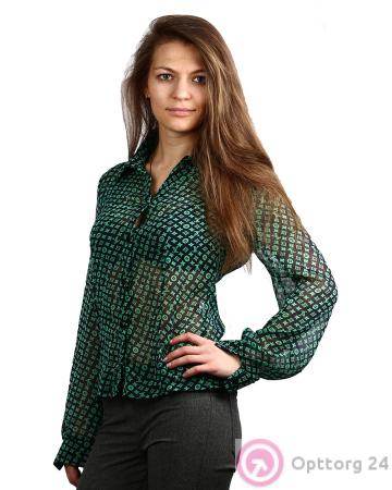 Блузка женская темно-синяя с зеленым принтом купить оптом