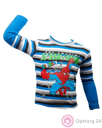 Футболка для мальчика с длинным рукавом синяя в полоску купить оптом