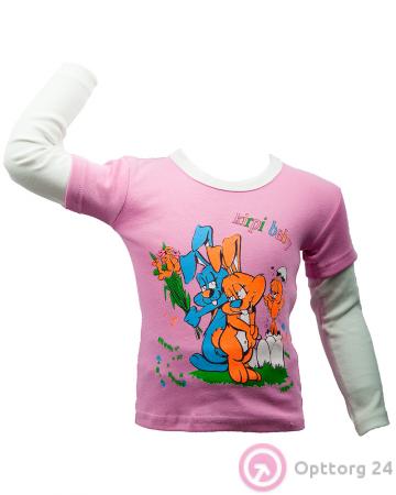 Футболка с длинным рукавом для девочки розовая с принтом купить оптом