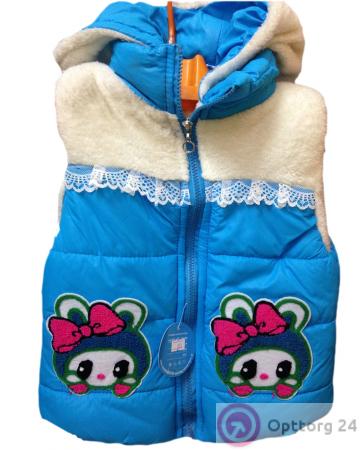 Жилет детский сине-белый с капюшоном купить оптом