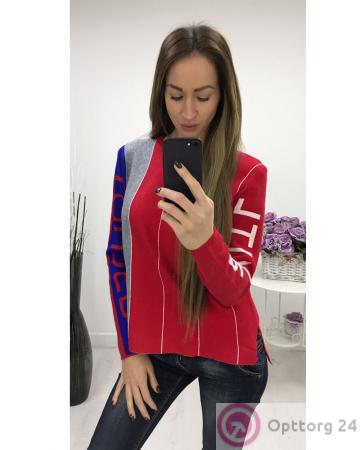 Джемпер женский красно-серый с надписью купить оптом