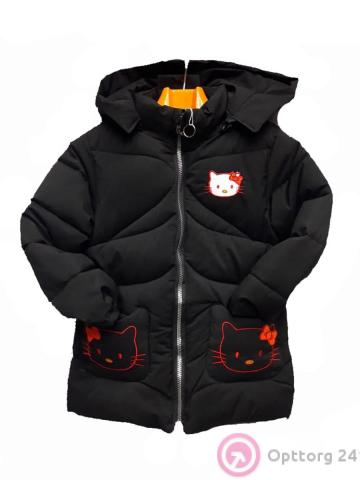 Куртка демисезонная для девочки цвет черный с рисунком Kitti купить оптом