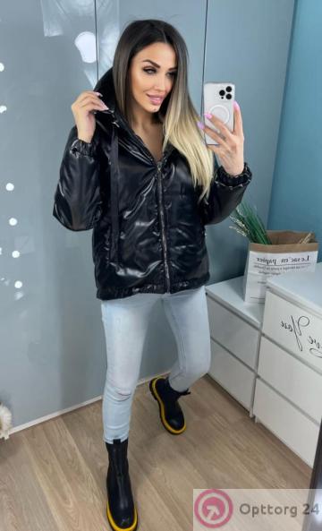 Куртка женская демисезонная из эко/кожи цвет черный купить оптом