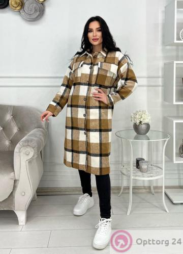 Пальто кашемировое женское на подкладе прямого фасона купить оптом