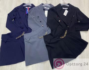 Костюм двойка пиджак и юбка для девочки купить оптом