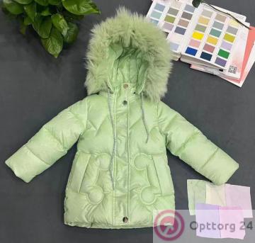 Куртка детская зимняя для девочки салатового цвета купить оптом