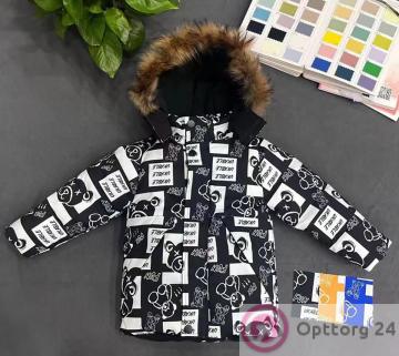 Куртка детская зимняя для мальчика с оригинальным принтом купить оптом