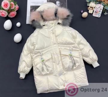 Куртка детская зимняя для девочки цвет золотистый купить оптом