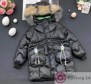 Куртка детская зимняя для девочки цвет черный купить оптом