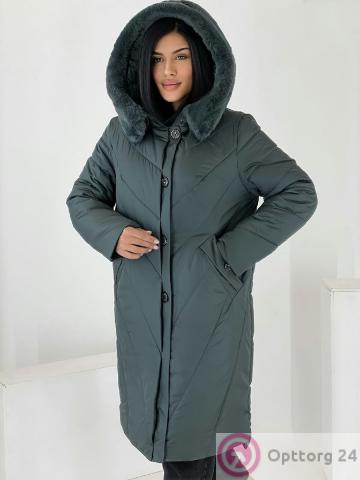 Пальто зимнее женское с искусственным мехом на капюшоне купить оптом