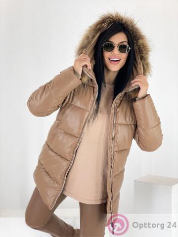 Куртка зимняя женская с натуральным мехом на капюшоне купить оптом