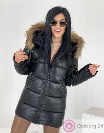 Куртка зимняя женская с натуральным мехом цвет черный купить оптом