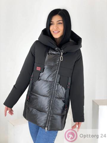 Куртка зимняя женская черного цвета удлиненная купить оптом