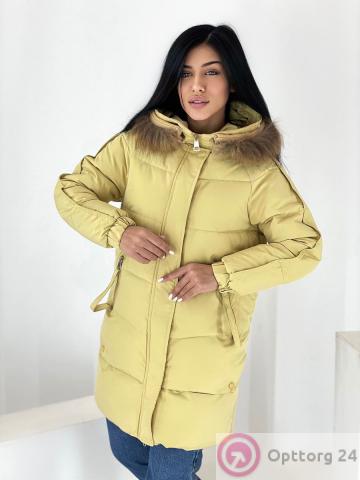 Куртка зимняя женская с натуральным мехом цвет желтый купить оптом