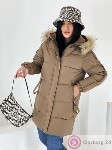 Куртка зимняя женская с натуральным мехом цвет шоколад купить оптом